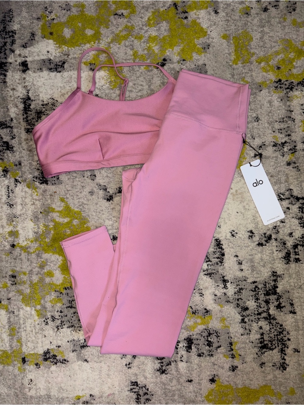 ALO Yoga Wild Rose Pink Legging & Bra Set L
